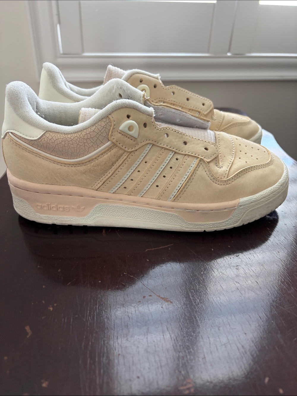 adidas Beige and Pink Suede Low-Top Sneakers